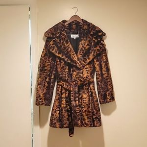 Calvin Klein Faux Fur Leopard Print Coat